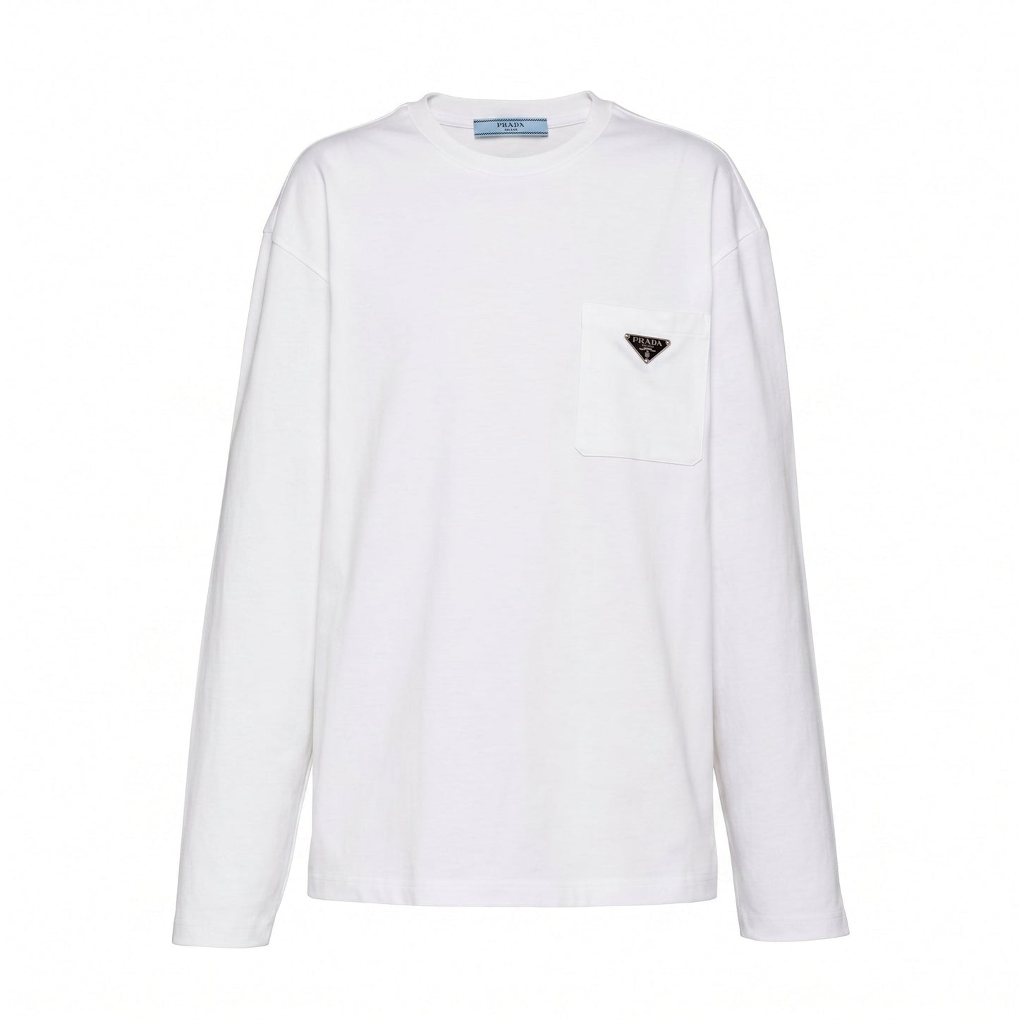 Prada logo pocket long sleeve t-shirt, front view — The Quiet Edition