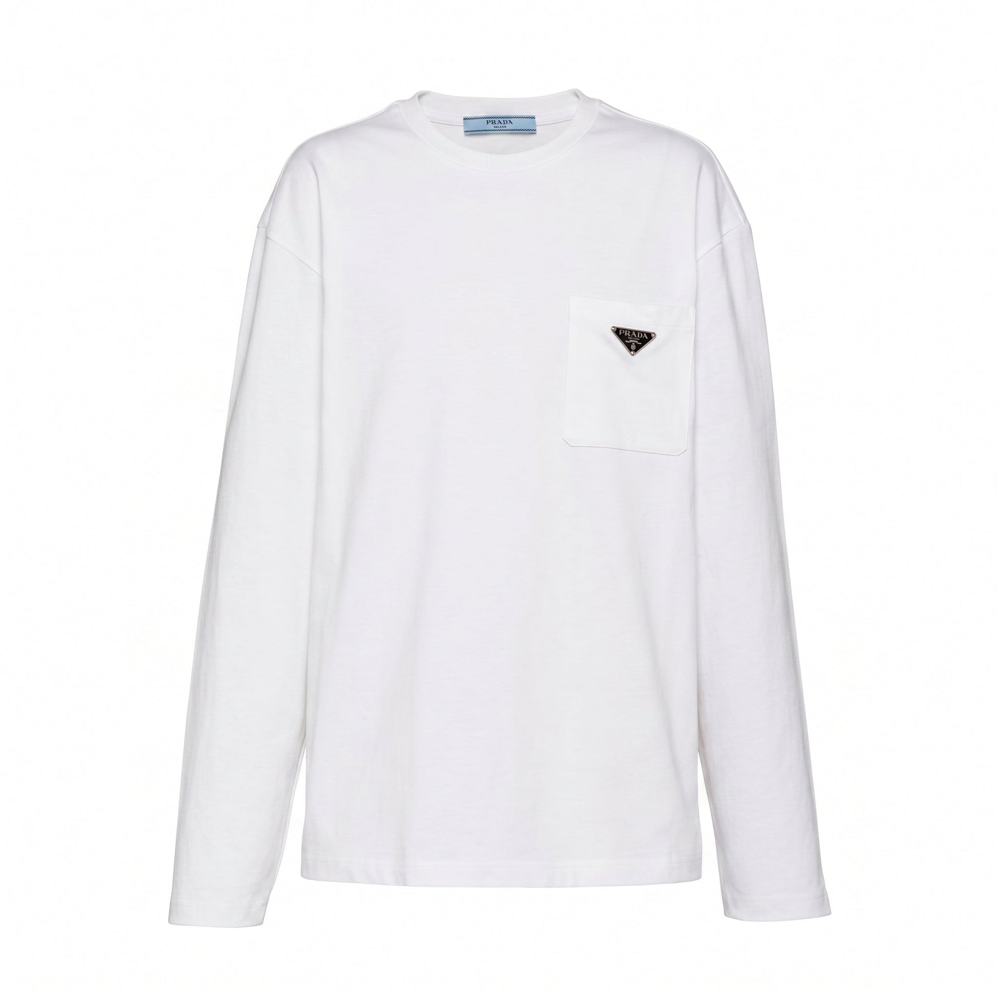 Prada logo pocket long sleeve t-shirt, front view — The Quiet Edition