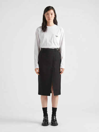 Prada logo pocket long sleeve t-shirt, model front — The Quiet Edition