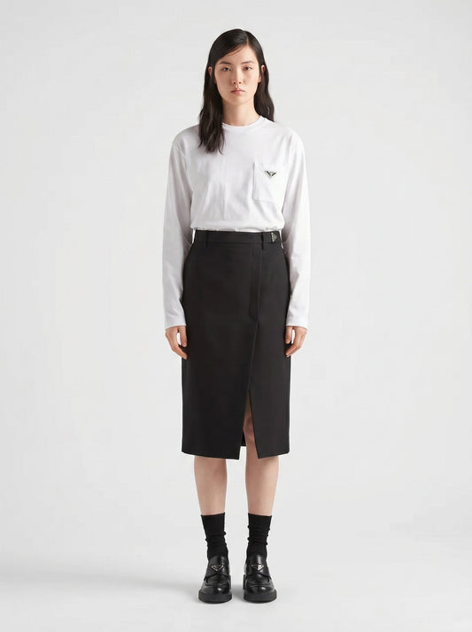 Prada logo pocket long sleeve t-shirt, model front — The Quiet Edition