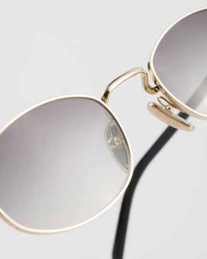 Prada PR B53 oval sunglasses in pale gold, bridge and nose pad detail — The Quiet Edition