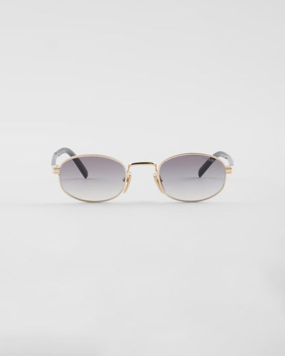 Prada PR B53 oval sunglasses in pale gold, front product view — The Quiet Edition