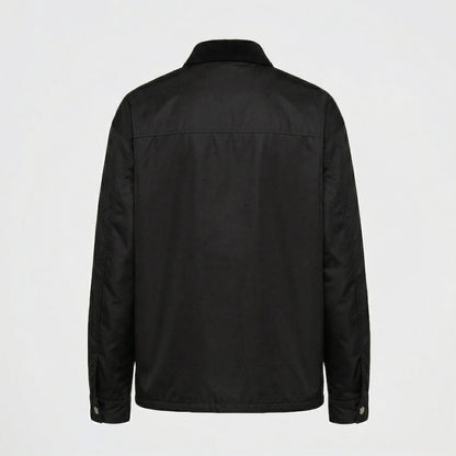 Prada Re-Nylon snap button overshirt in Black, back product — The Quiet Edition