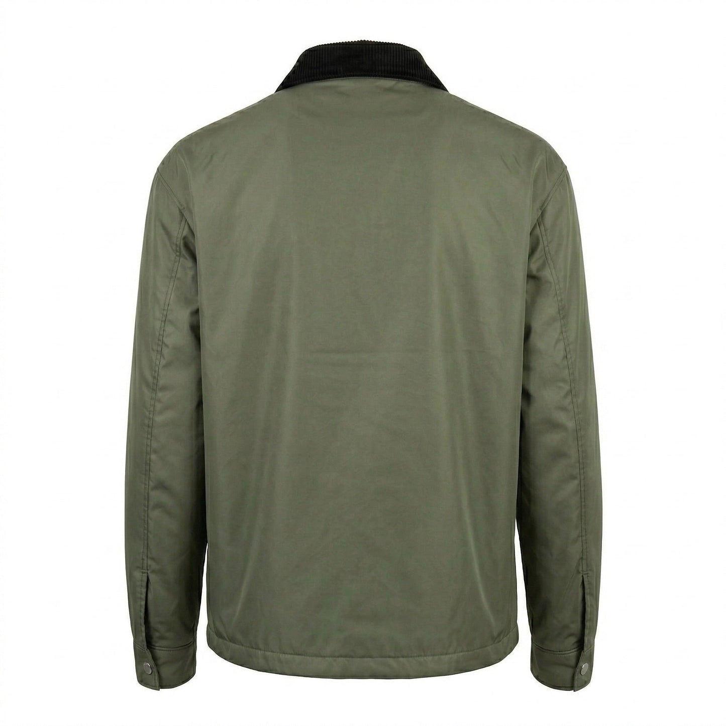 Prada Re-Nylon snap button overshirt in Green, back product — The Quiet Edition