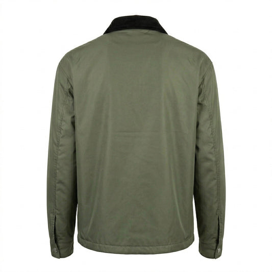 Prada Re-Nylon snap button overshirt in Green, back product — The Quiet Edition