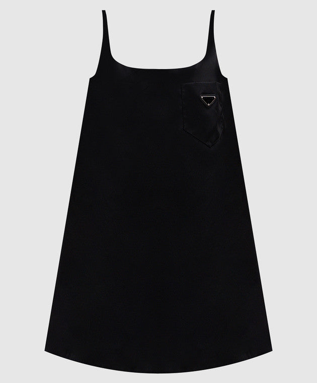 Prada Re-Nylon sleeveless dress in black, back view on model — The Quiet Edition