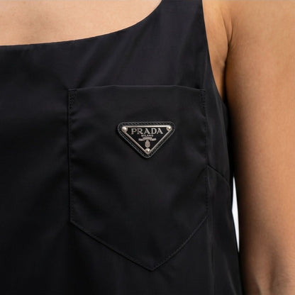 Prada Re-Nylon sleeveless dress in black, fabric and logo detail — The Quiet Edition