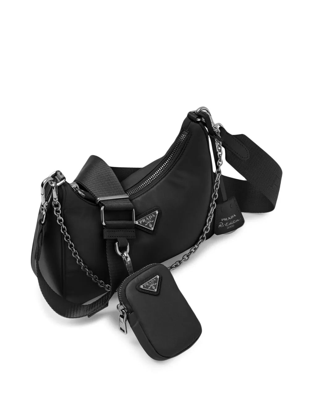 Prada Re-Edition 2005 Re-Nylon Bag in Black, angle — The Quiet Edition