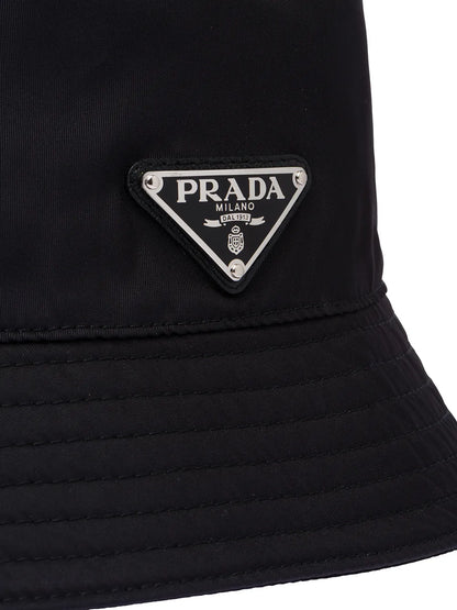 Prada Re-Nylon Bucket Hat in Black, side — The Quiet Edition