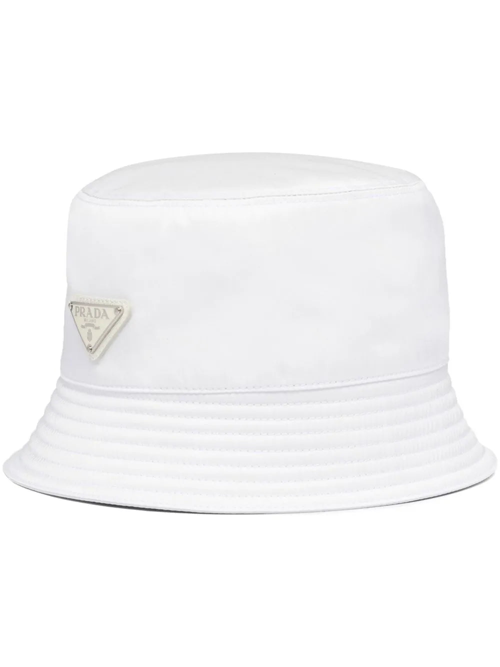 Prada Re-Nylon Bucket Hat in White, front — The Quiet Edition