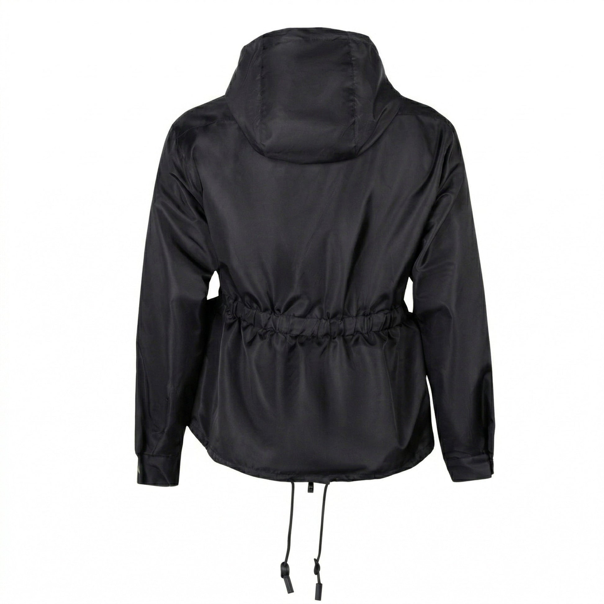 Prada Re-Nylon hooded jacket in black, back view — The Quiet Edition