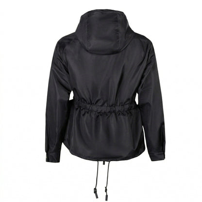 Prada Re-Nylon hooded jacket in black, back view — The Quiet Edition