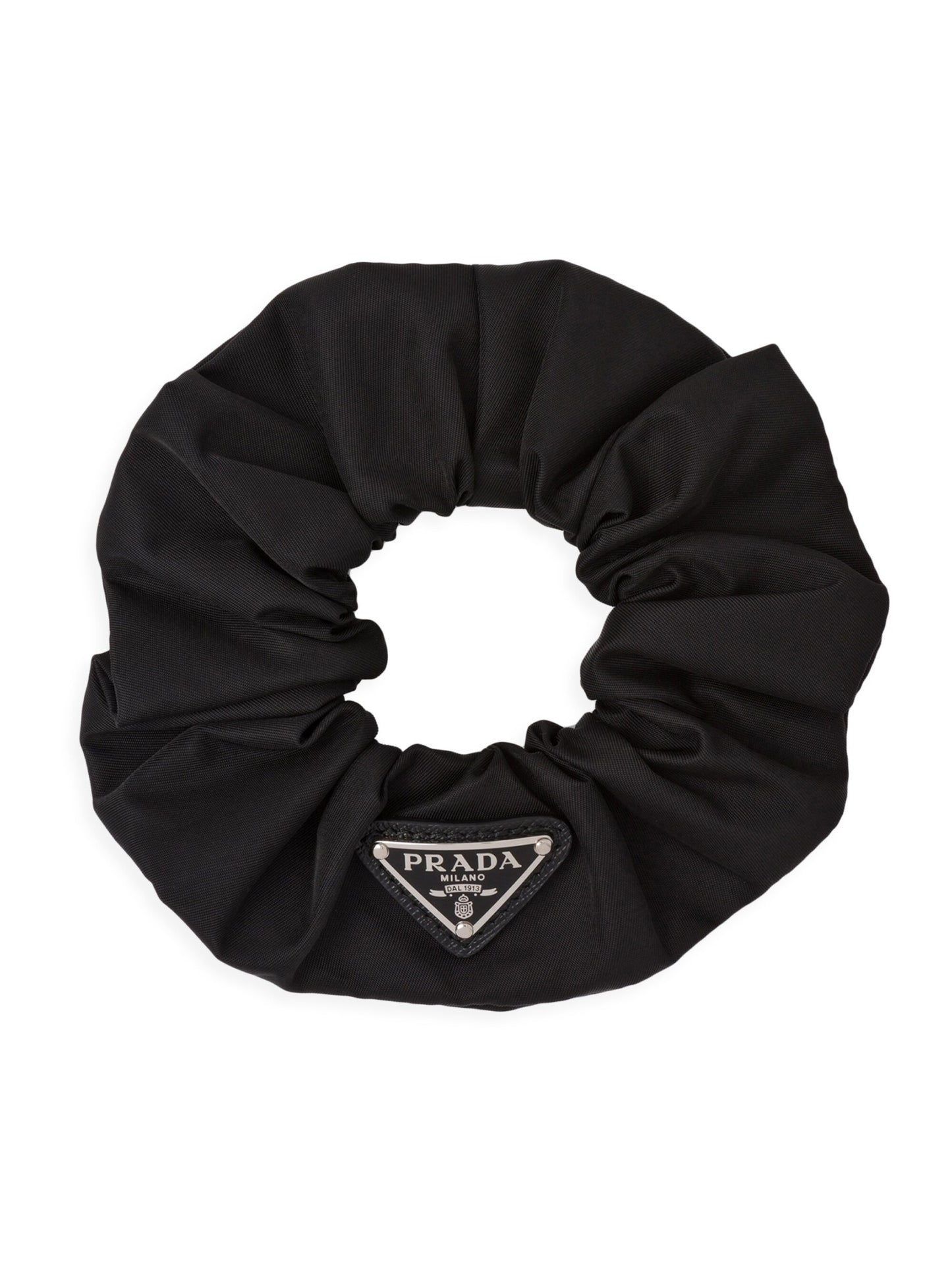 Prada Re-Nylon Scrunchie in Black, front — The Quiet Edition