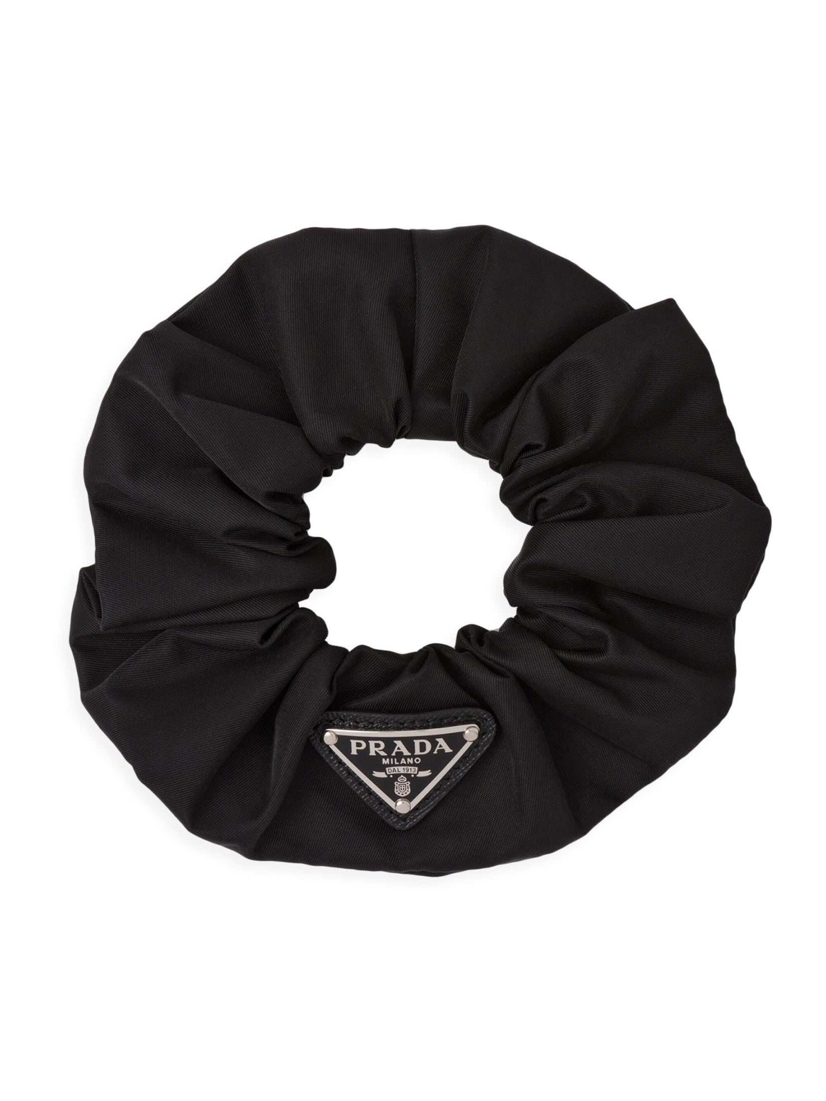 Prada Re-Nylon Scrunchie in Black, front — The Quiet Edition