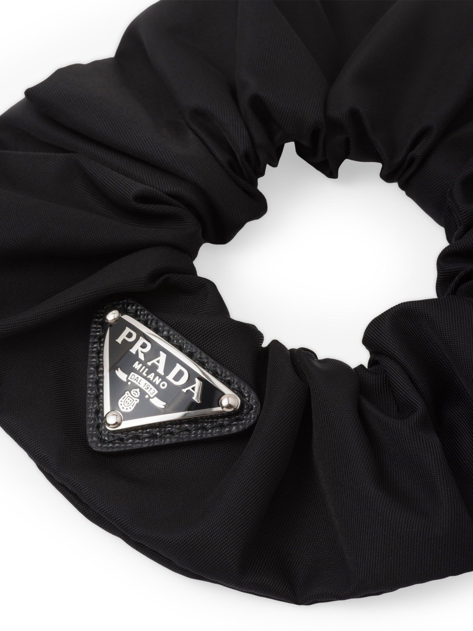Prada Re-Nylon Scrunchie in Black, side — The Quiet Edition