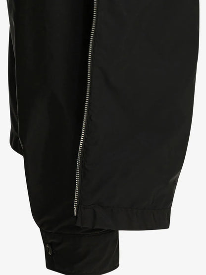 Prada Re-Nylon Zipper Shirt detail, silver front zip meeting the elasticated hem and buttoned cuff