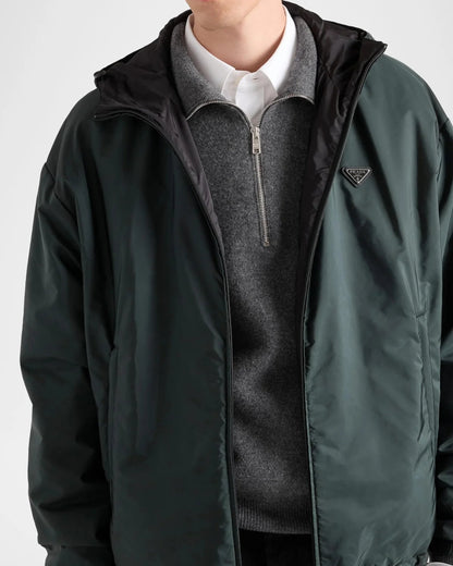 Prada Reversible Re-Nylon Jacket in green, worn front detail