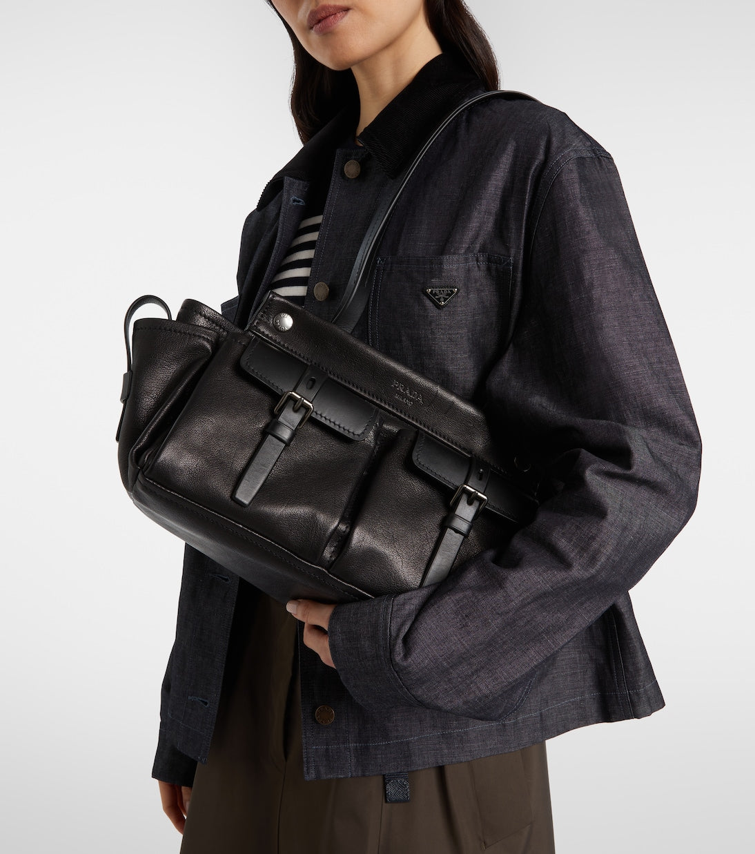 Prada Route Leather Tote Bag in Black, back — The Quiet Edition