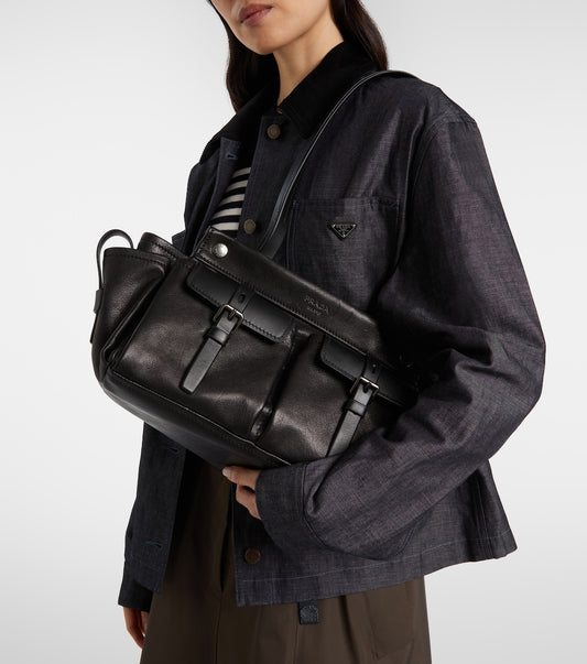 Prada Route Leather Tote Bag in Black, back — The Quiet Edition