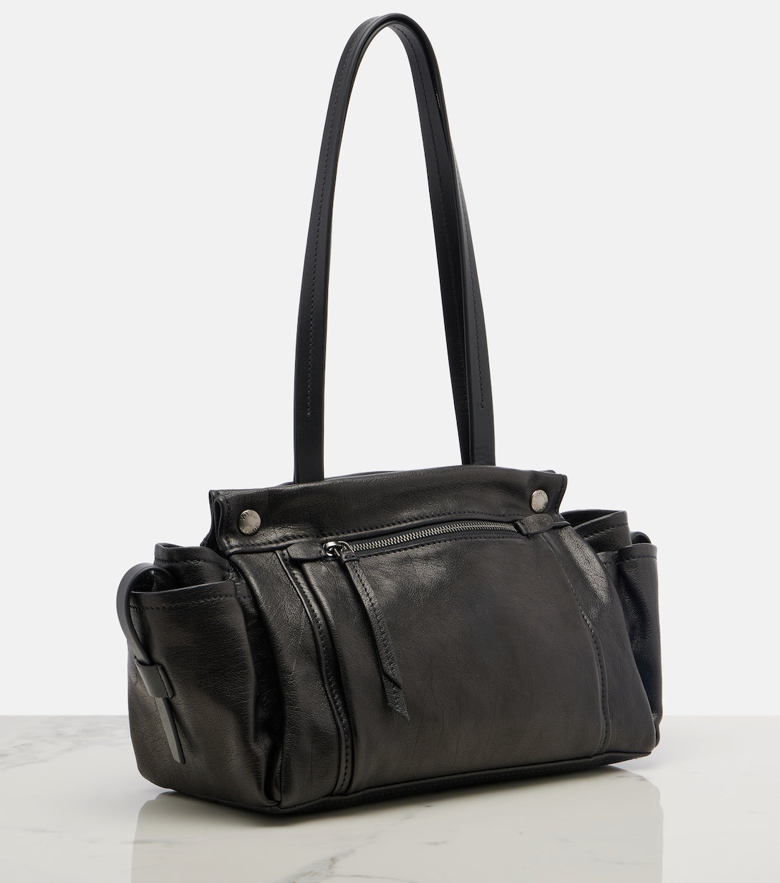 Prada Route Leather Tote Bag in Black, detail — The Quiet Edition