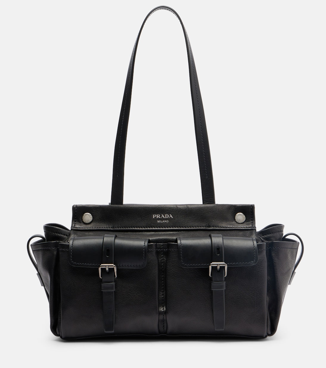 Prada Route Leather Tote Bag in Black, front — The Quiet Edition