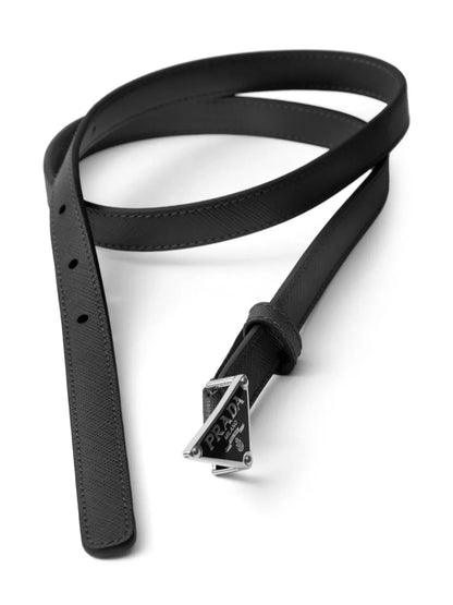 Prada Saffiano Leather Belt in Black, back — The Quiet Edition