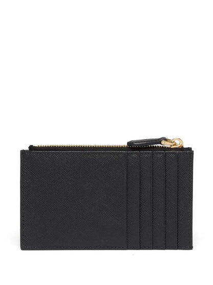 Prada Saffiano Leather Card Holder with gold hardware, back — The Quiet Edition