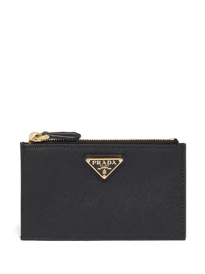 Prada Saffiano Leather Card Holder with gold hardware, front — The Quiet Edition