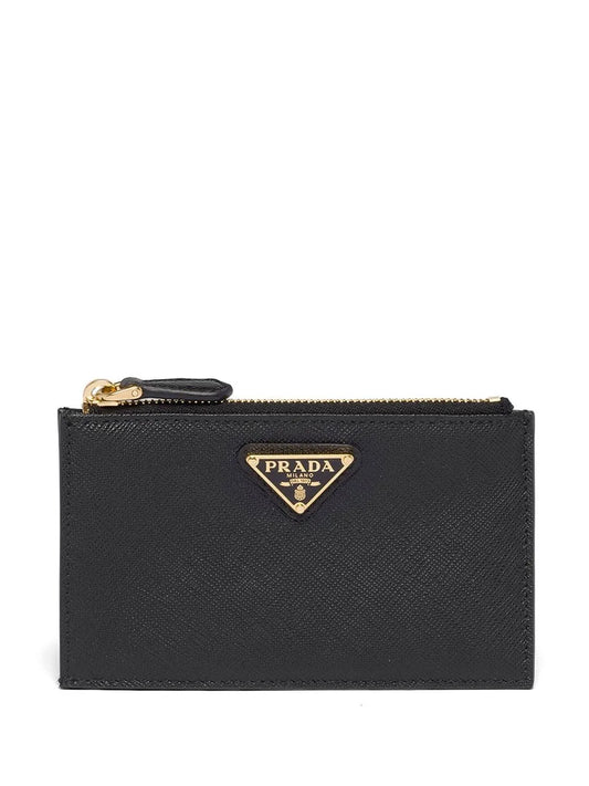 Prada Saffiano Leather Card Holder with gold hardware, front — The Quiet Edition