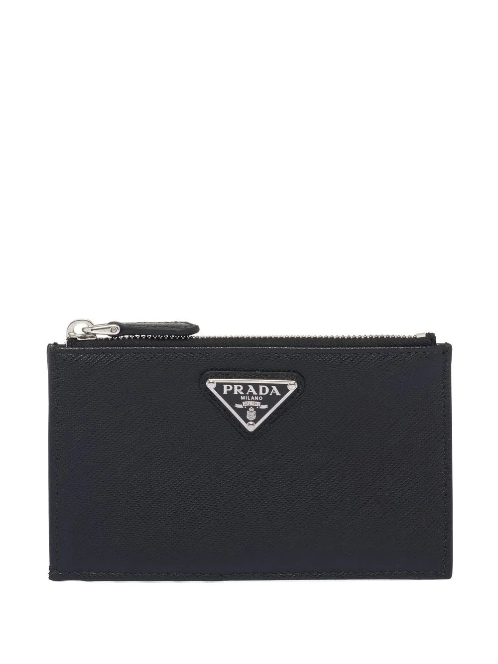 Prada Saffiano Leather Card Holder with silver hardware, front — The Quiet Edition
