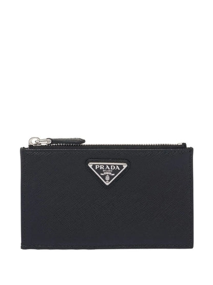 Prada Saffiano Leather Card Holder with silver hardware, front — The Quiet Edition