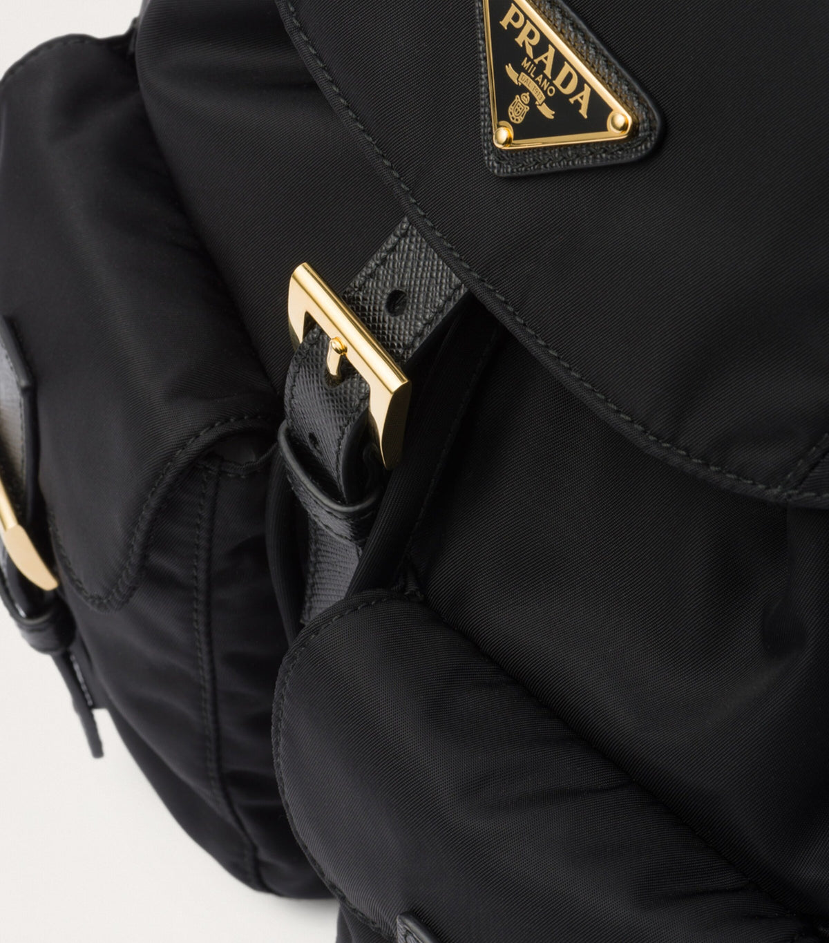 Prada Small Re-Edition 1978 Backpack in Black, angle — The Quiet Edition