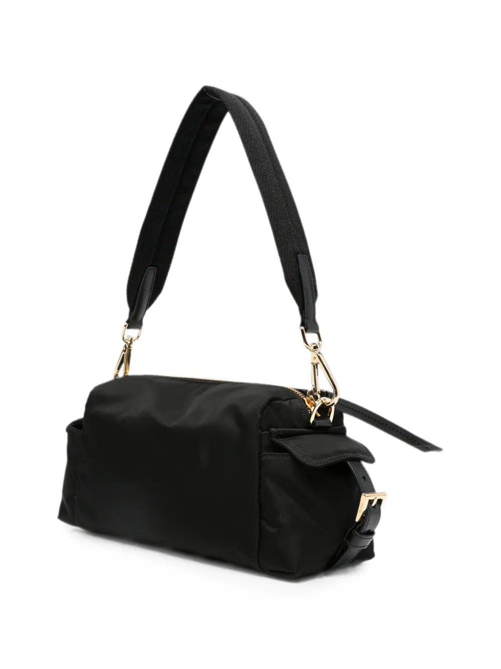 Prada Small Re-Nylon Shoulder Bag in black, three-quarter angle view — The Quiet Edition
