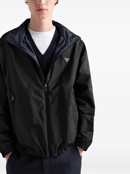 Prada Zip-Up Jacket in Black, angle — The Quiet Edition
