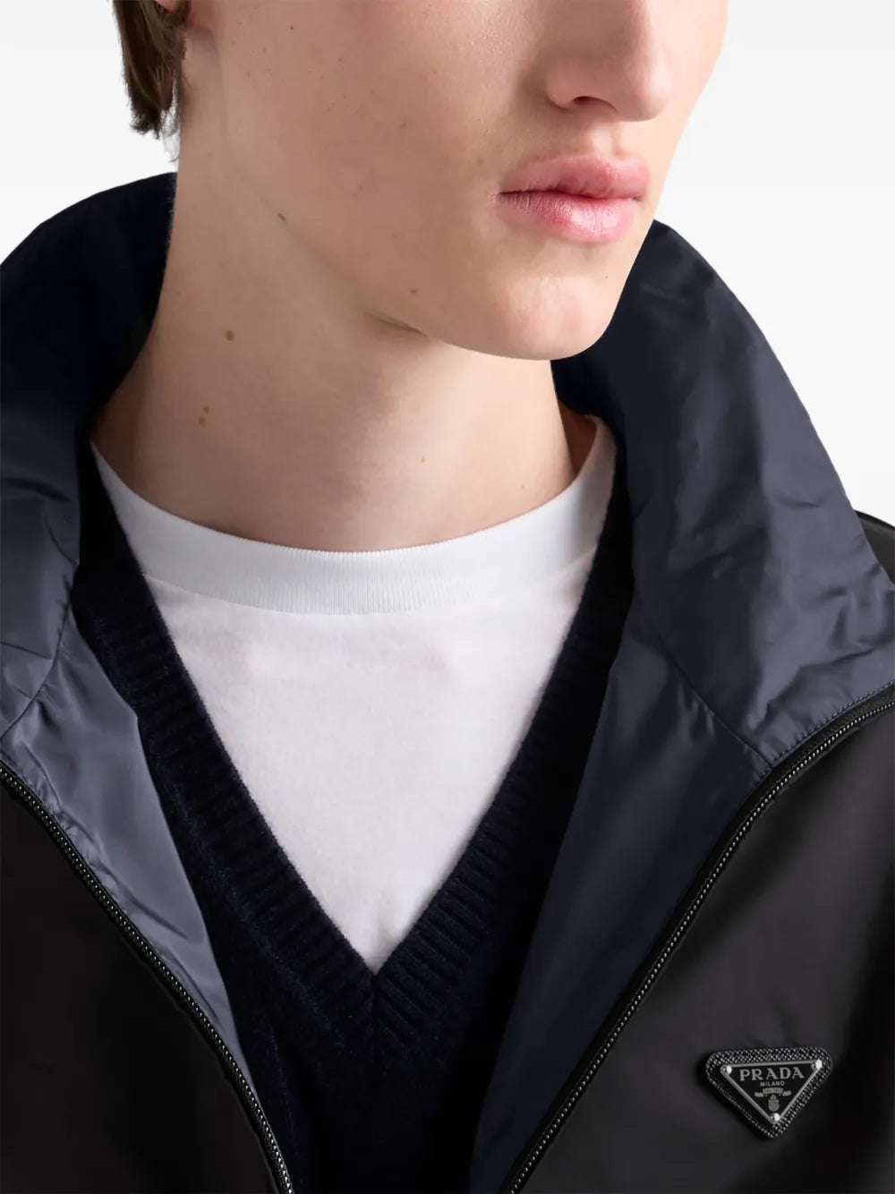 Prada Zip-Up Jacket in Black, detail — The Quiet Edition