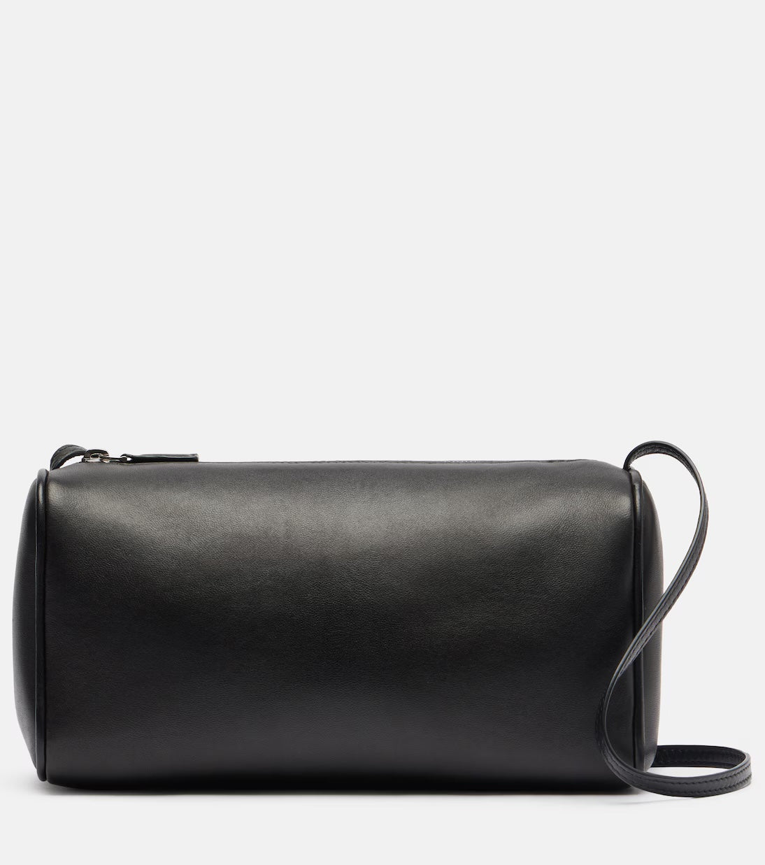 The Row '90s leather shoulder bag in black, front view — The Quiet Edition