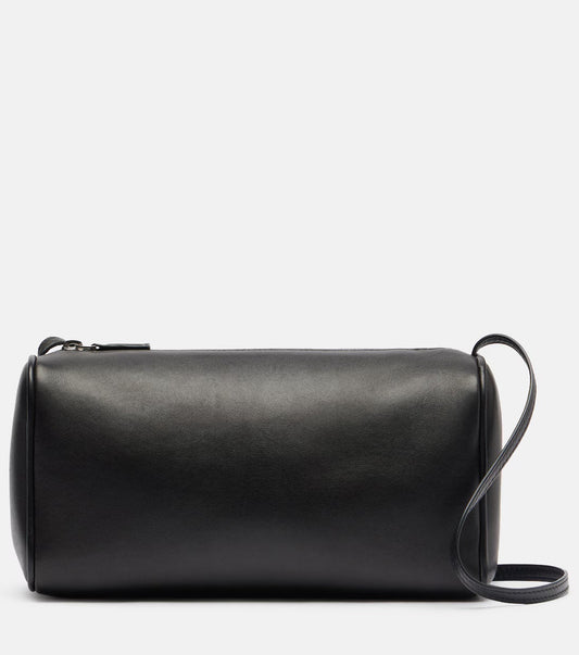 The Row '90s leather shoulder bag in black, front view — The Quiet Edition