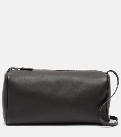 The Row '90s leather shoulder bag in brown, front view — The Quiet Edition