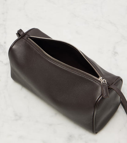 The Row '90s leather shoulder bag in brown, interior view — The Quiet Edition