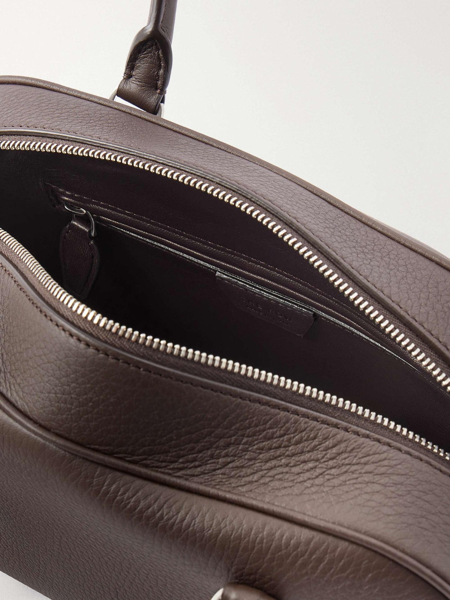 The Row Small E/W India Bag in Dark Brown, interior view | The Quiet Edition