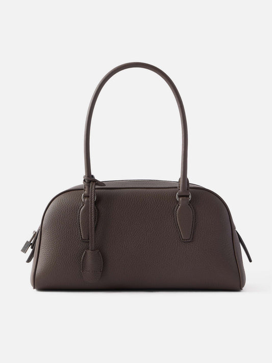 The Row Small E/W India Bag in Dark Brown, front view | The Quiet Edition