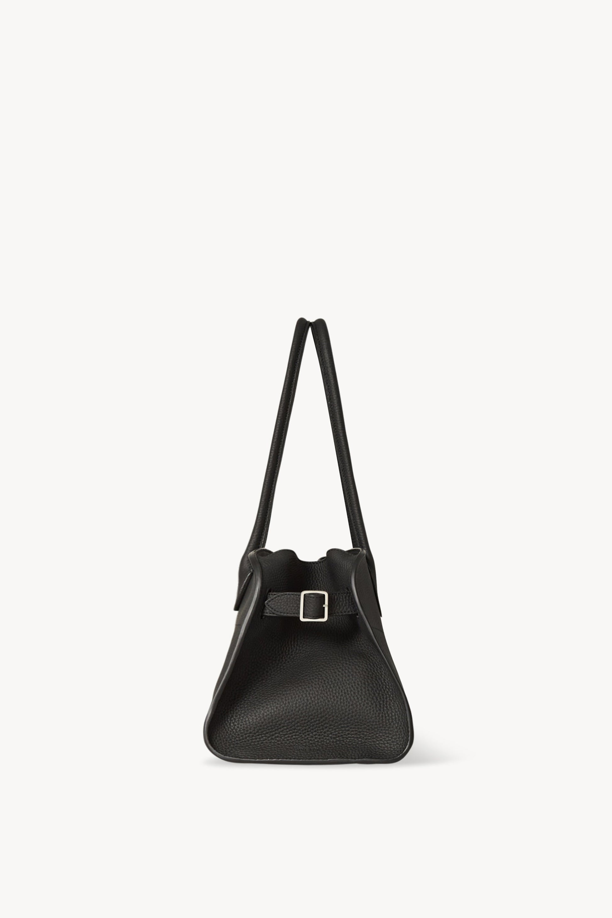 The Row Margaux Shoulder 12 Bag in Black, side — The Quiet Edition