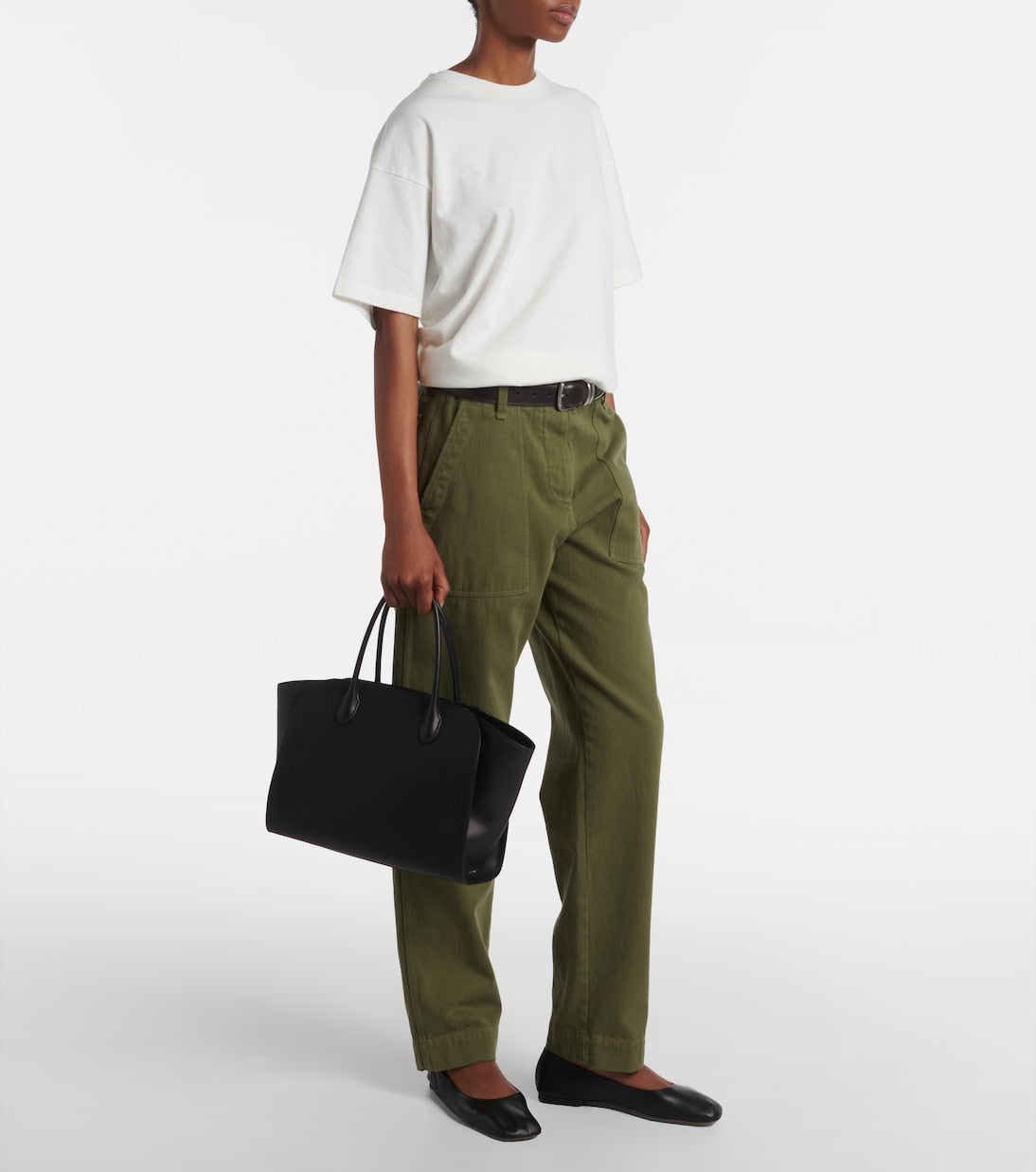 The Row Marlo 12 Leather Tote Bag in Black, detail — The Quiet Edition