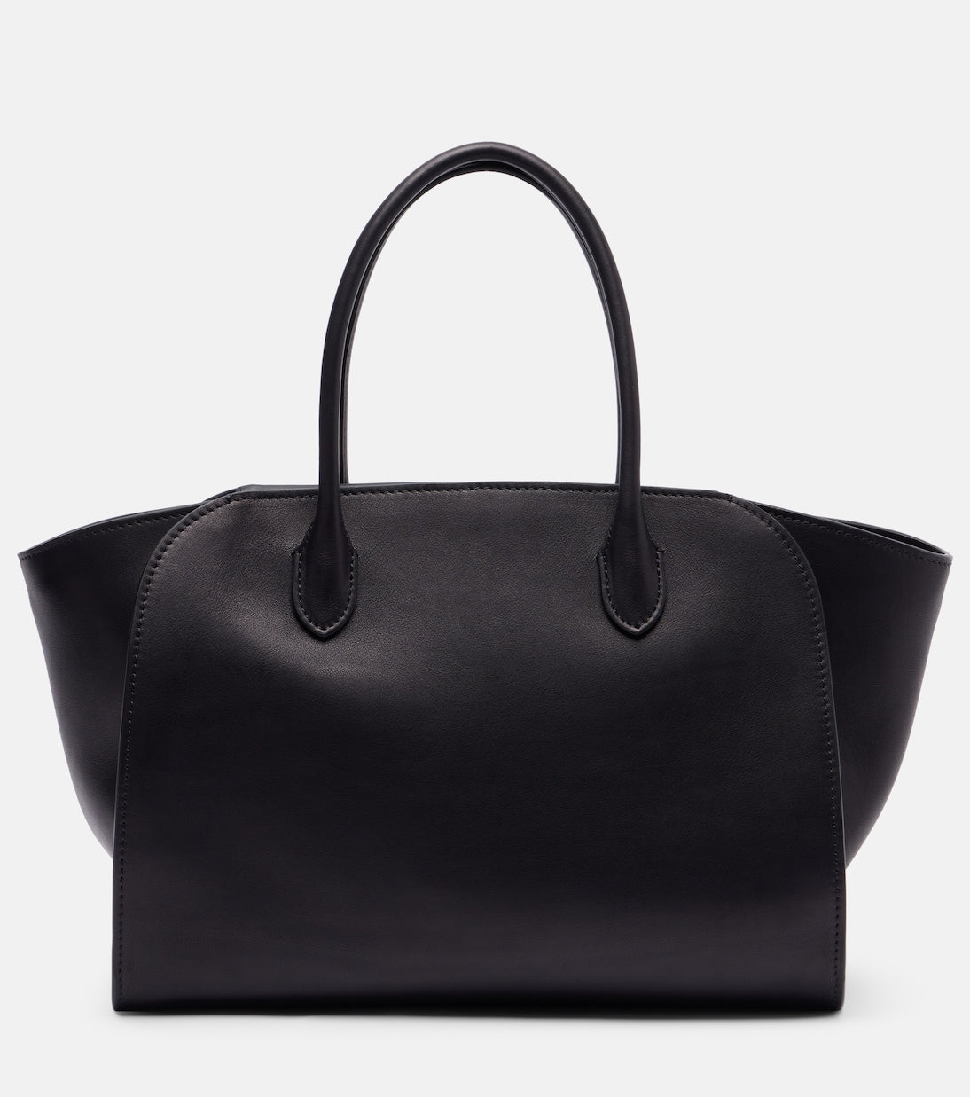 The Row Marlo 12 Leather Tote Bag in Black, front — The Quiet Edition
