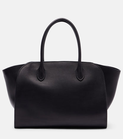 The Row Marlo 12 Leather Tote Bag in Black, front — The Quiet Edition