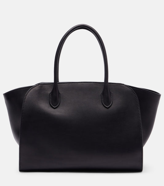 The Row Marlo 12 Leather Tote Bag in Black, front — The Quiet Edition