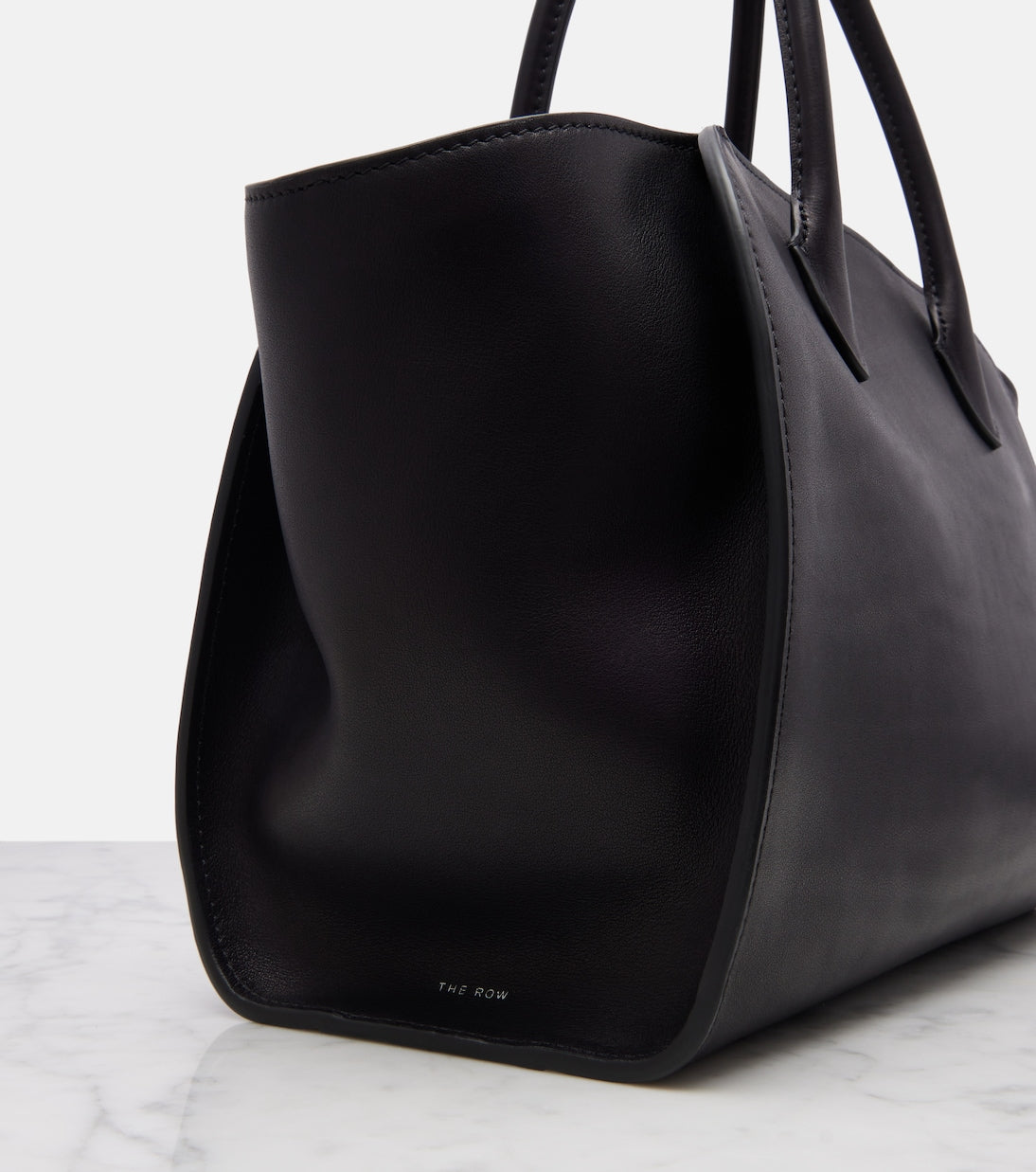 The Row Marlo 12 Leather Tote Bag in Black, interior — The Quiet Edition
