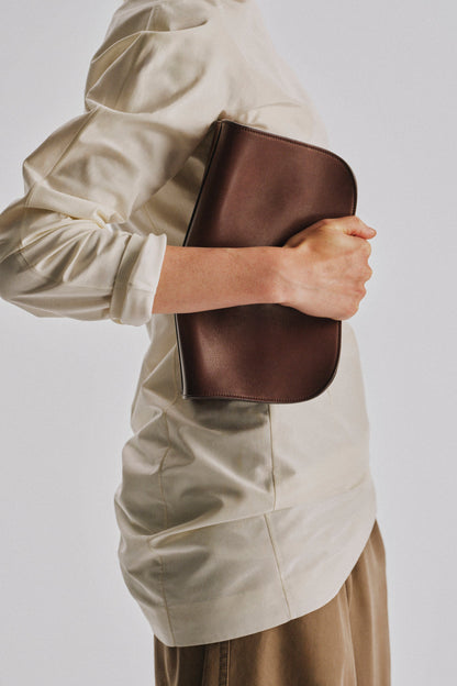 The Row Peggy Clutch in Burgundy, interior — The Quiet Edition