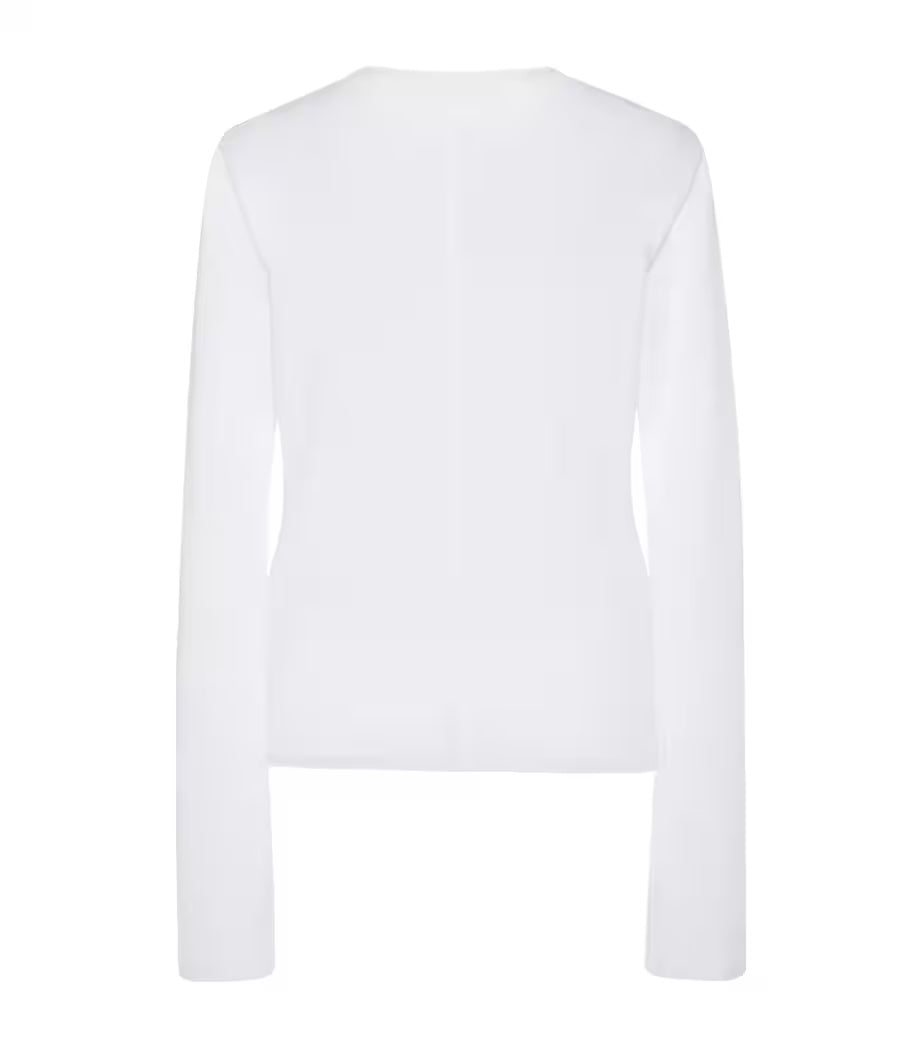 The Row Sherman long-sleeve t-shirt in white, back product view — The Quiet Edition