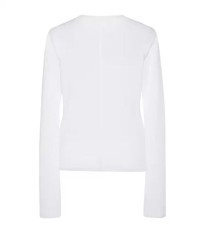 The Row Sherman long-sleeve t-shirt in white, back product view — The Quiet Edition